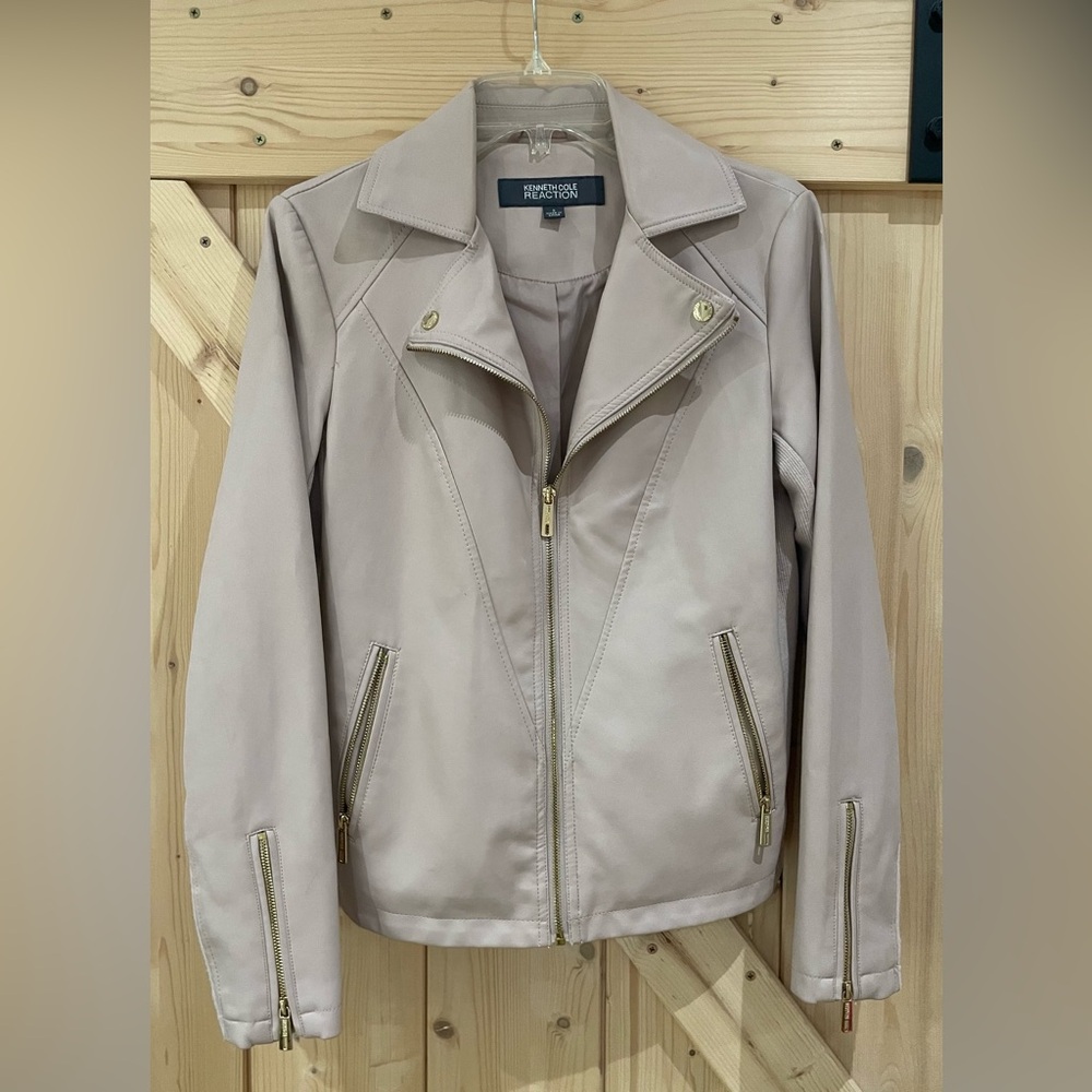 EUC Kenneth Cole Reaction Faux Leather Moto Jacket Size Small